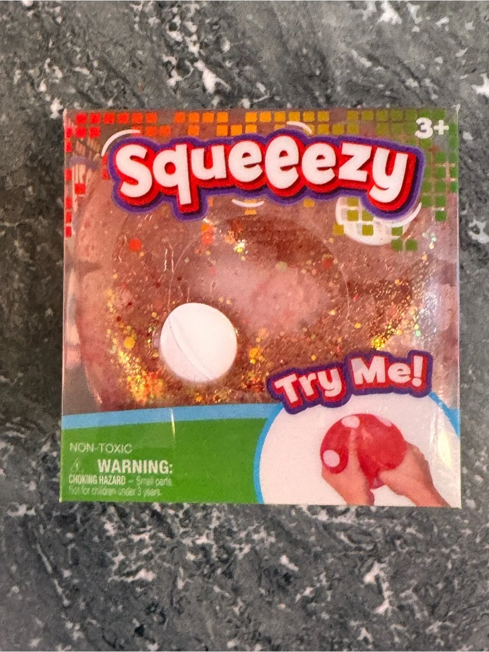 Squeeezy Peach Glitter Jumbo Dice Squishy Sensory Fidget Toy New In Box